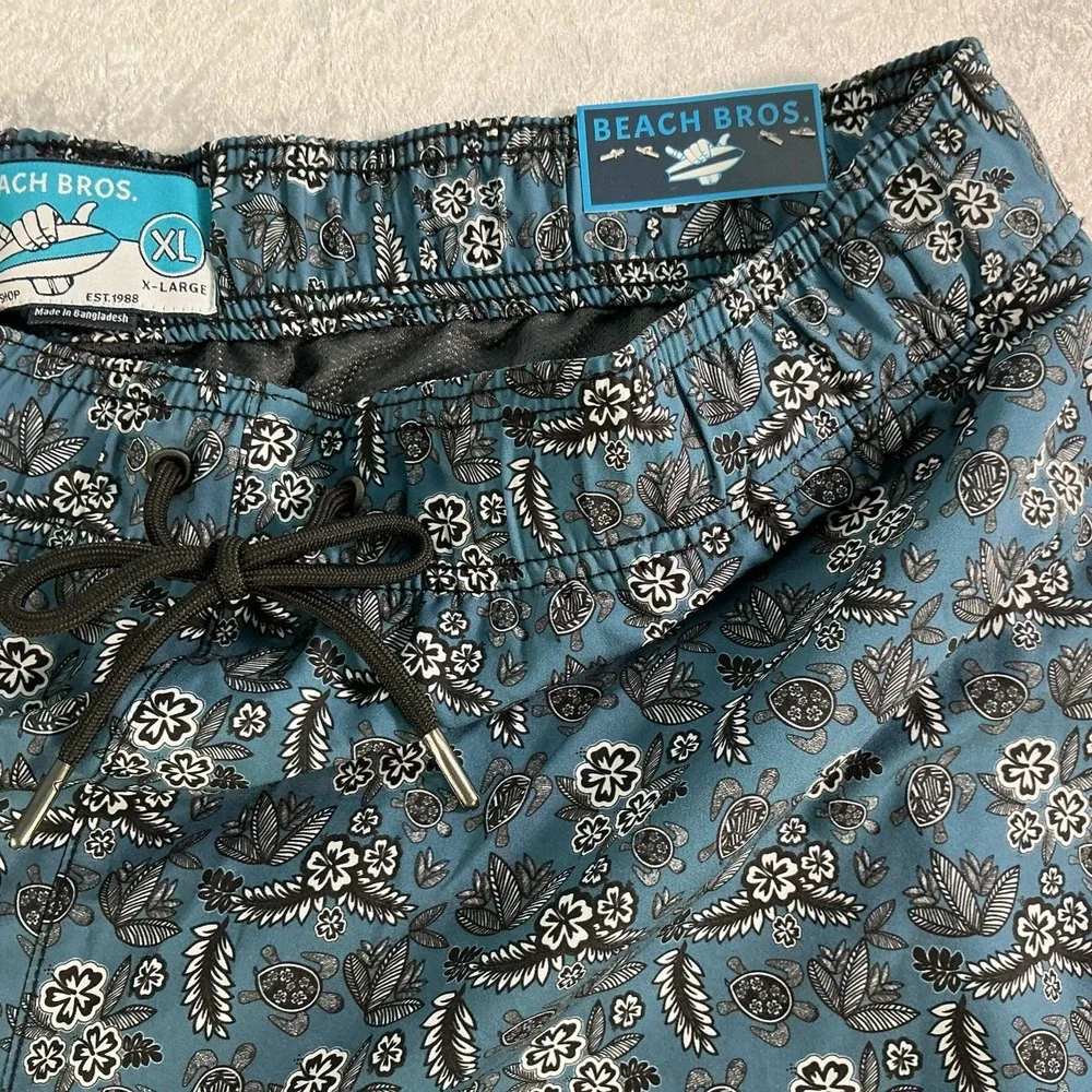 NWT Beach Bros Swim Trunks XL Mens Print Elastic Tie Waist Board Shorts